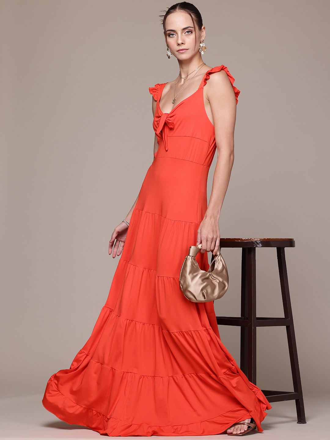 

bebe Brighter Basics Fit & Flare Maxi Dress, Orange