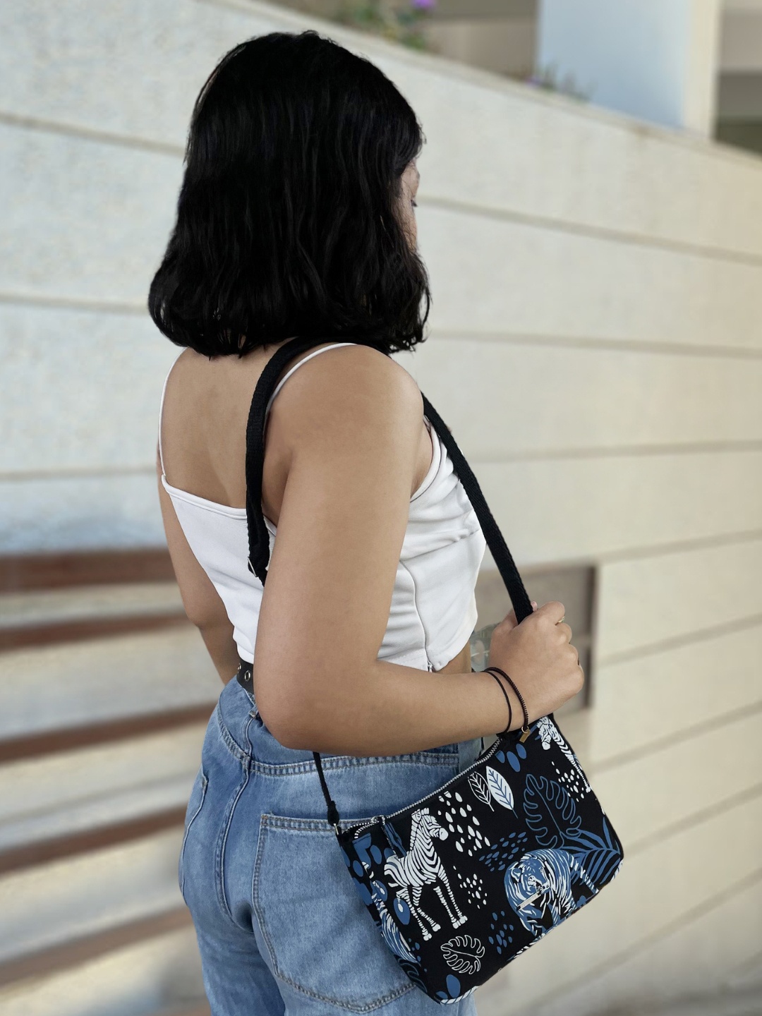 

EcoRight Printed Structured Sling Bag, Black