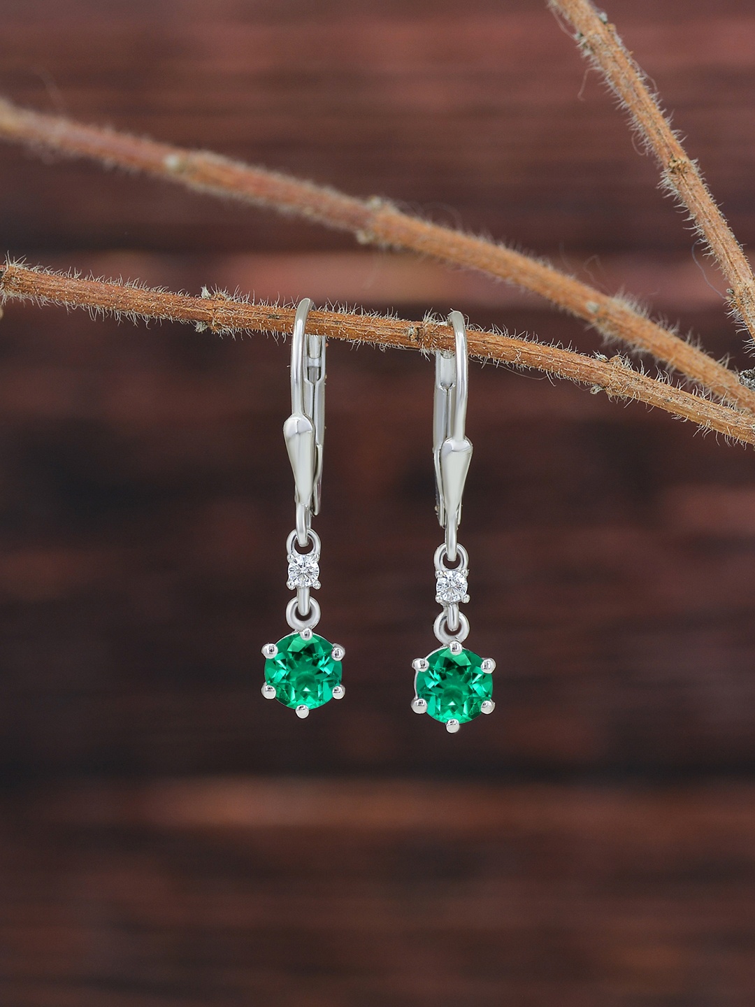 

Ornate Jewels 925 Sterling Silver Green Emerald Dangle Earrings