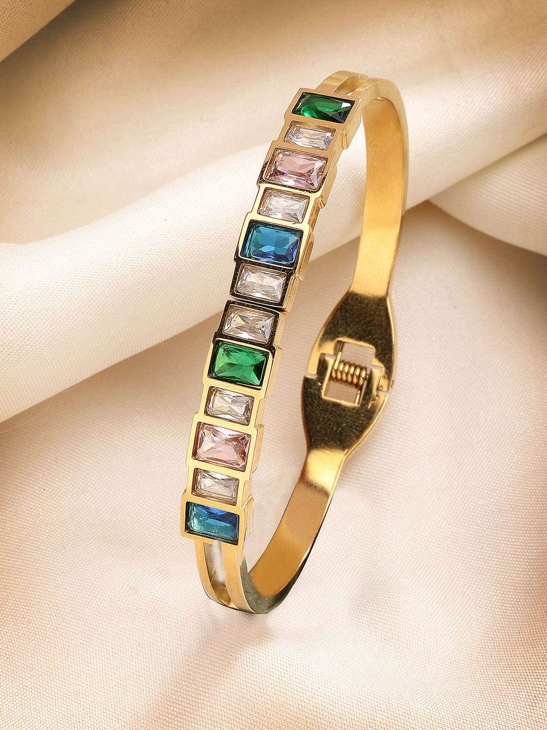 

Bohey by KARATCART Women Cubic Zirconia Gold-Plated Bangle-Style Bracelet