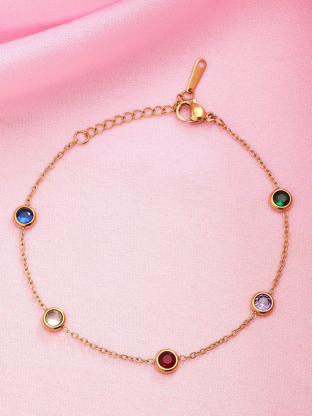 

Bohey by KARATCART Women Cubic Zirconia Gold-Plated Link Bracelet