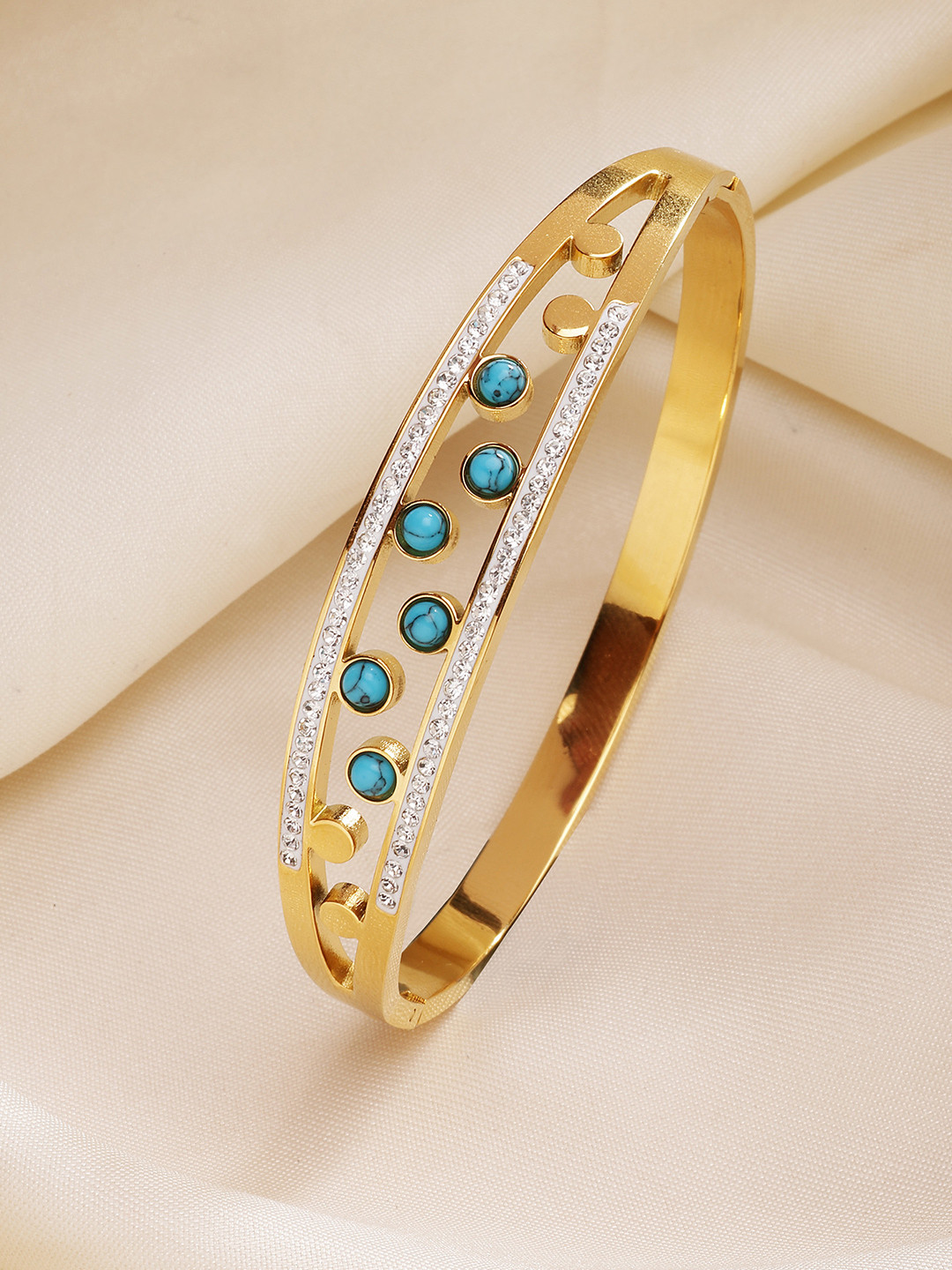 

Bohey by KARATCART Women Cubic Zirconia Gold-Plated Bangle-Style Bracelet
