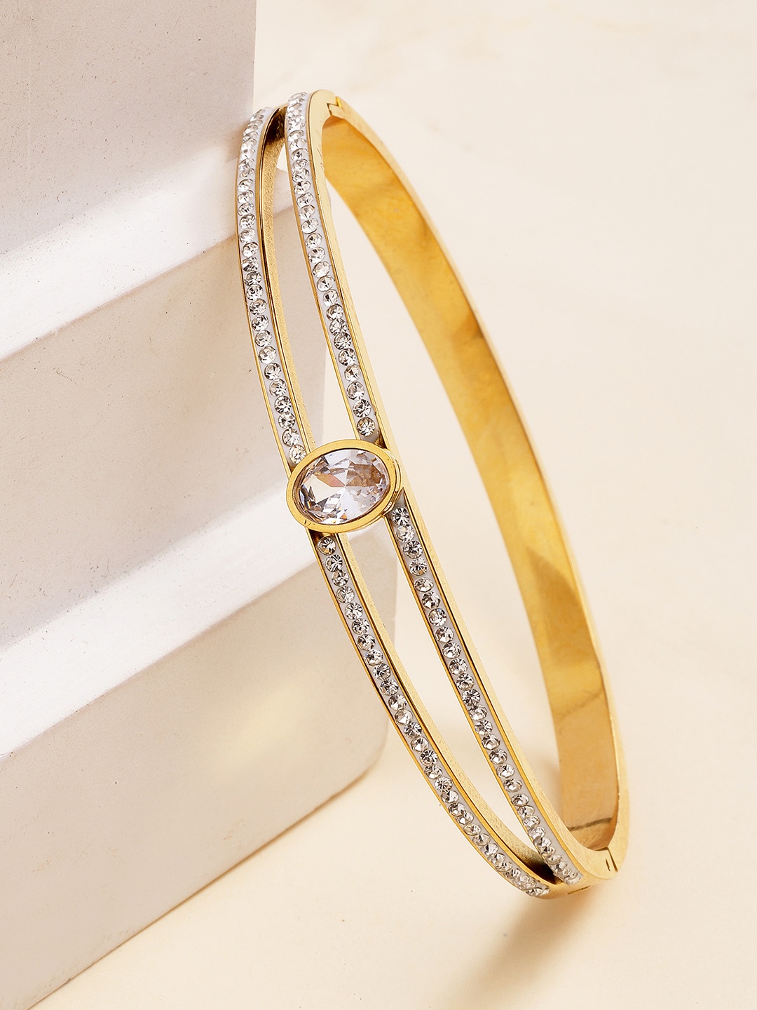 

Bohey by KARATCART Women Cubic Zirconia Gold-Plated Bangle-Style Bracelet