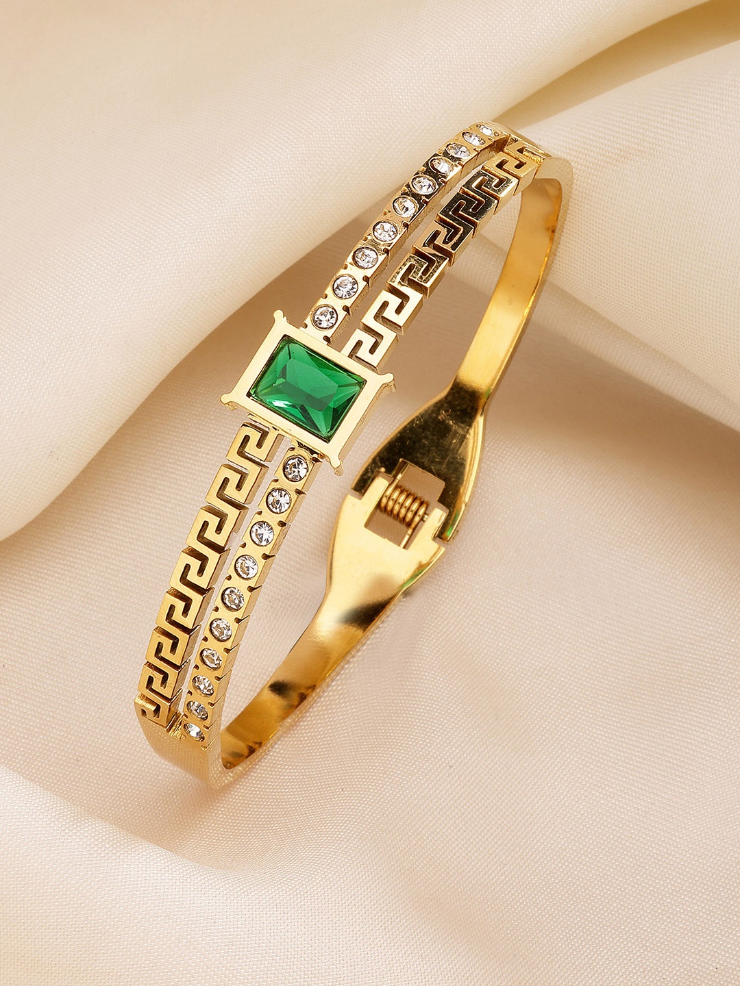 

Bohey by KARATCART Women Cubic Zirconia Gold-Plated Bangle-Style Bracelet