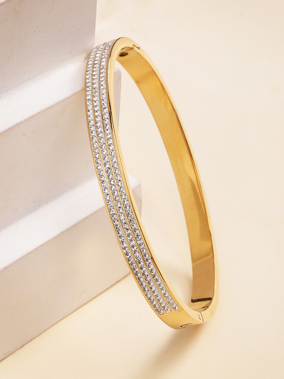 

Bohey by KARATCART Women Cubic Zirconia Gold-Plated Bangle-Style Bracelet