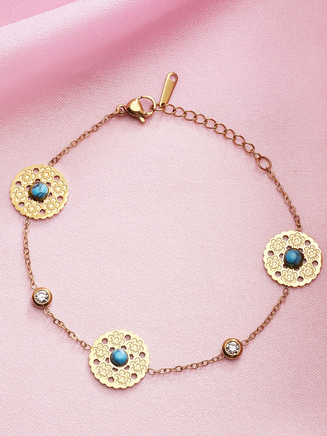 

Bohey by KARATCART Women Cubic Zirconia Gold-Plated Link Bracelet