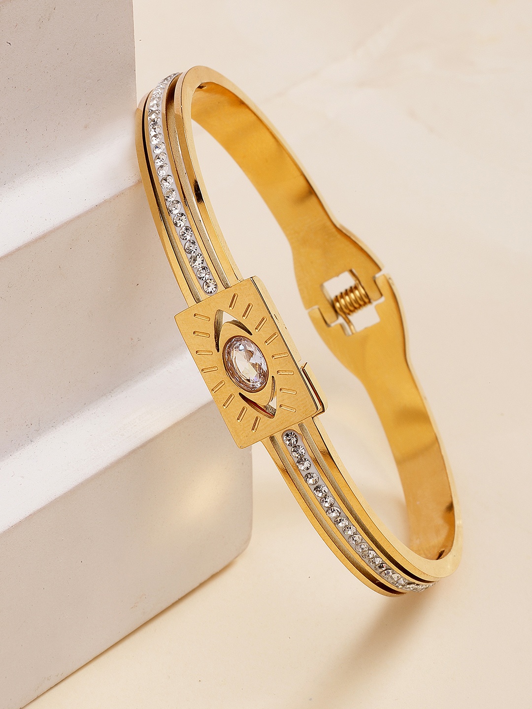 

Bohey by KARATCART Women Cubic Zirconia Gold-Plated Bangle-Style Bracelet
