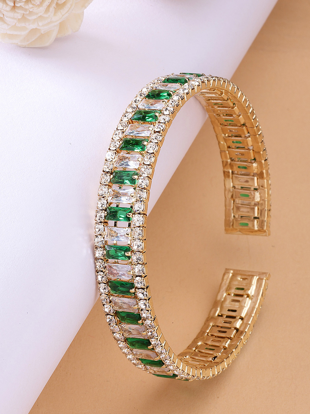 

Bohey by KARATCART Women Cubic Zirconia Gold-Plated Cuff Bracelet