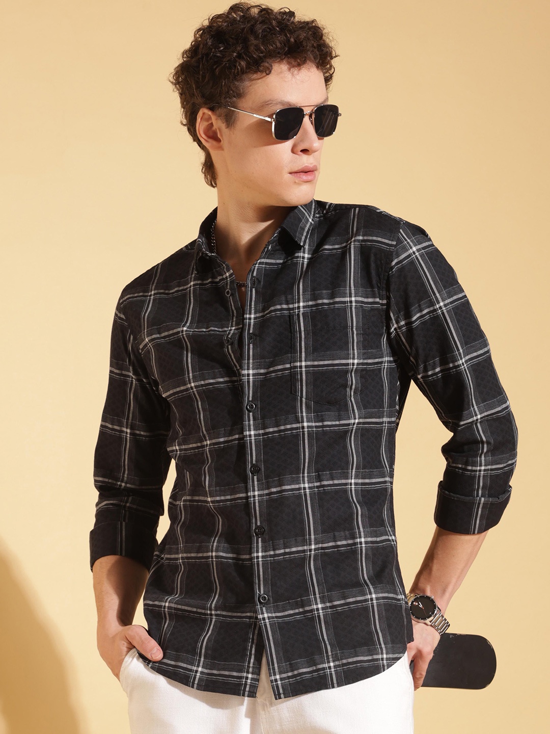 

HERE&NOW Men Slim Fit Opaque Checked Casual Shirt, Multi