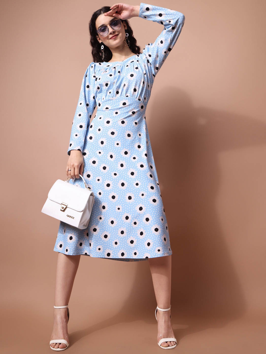 

PURVAJA Printed Ruched A-Line Dress, Blue