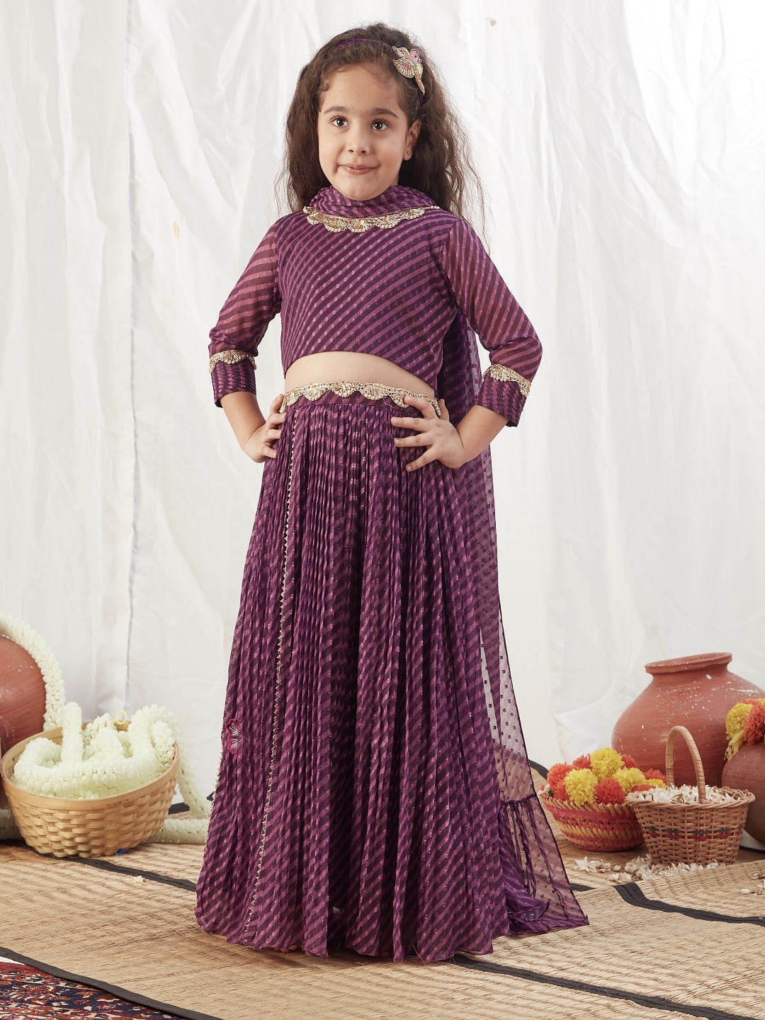 

Vivedkids Girls Printed Ready to Wear Lehenga & Blouse With Dupatta, Purple