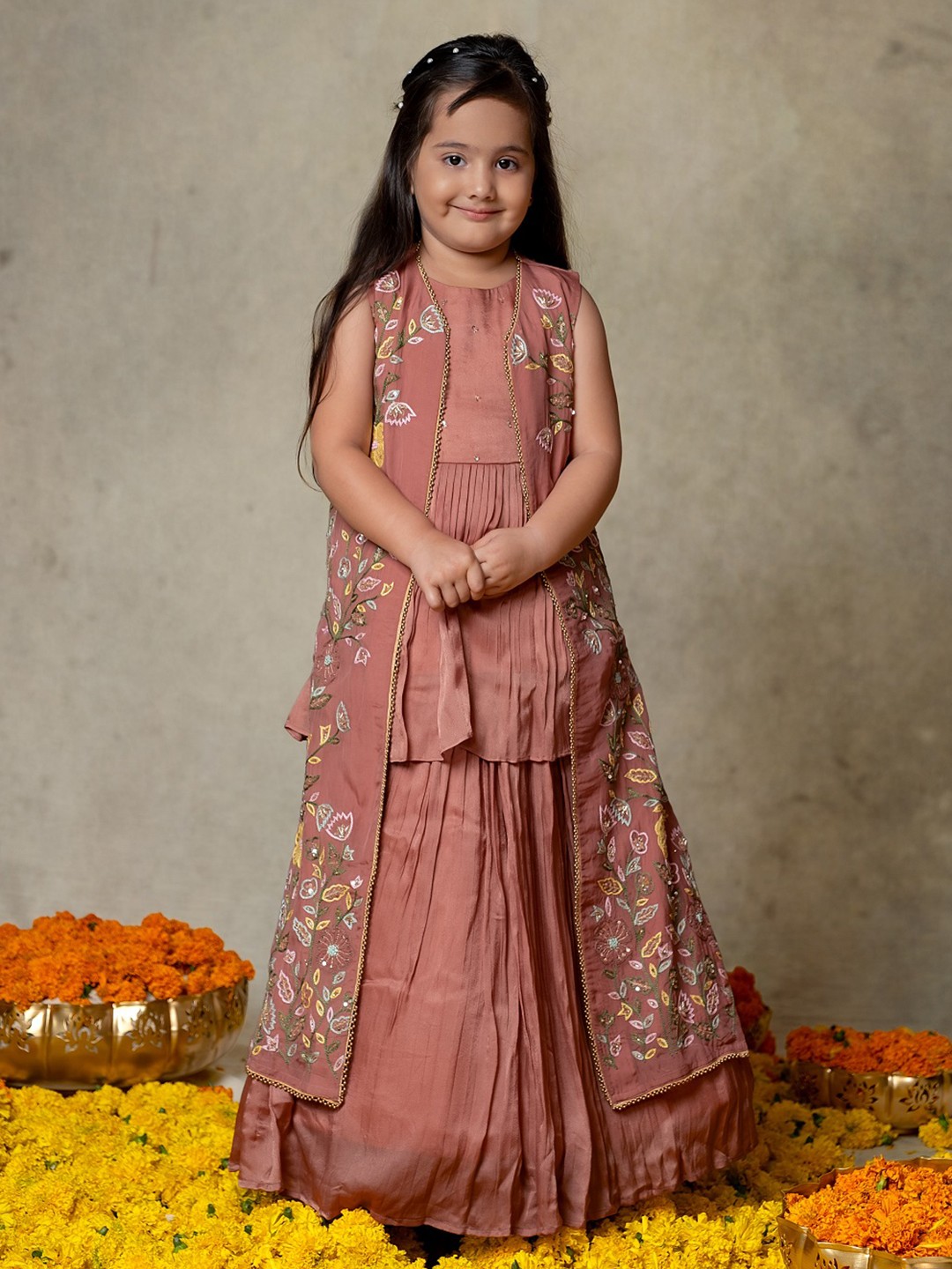 

Vivedkids Girls Embroidered Ready to Wear Lehenga &, Pink