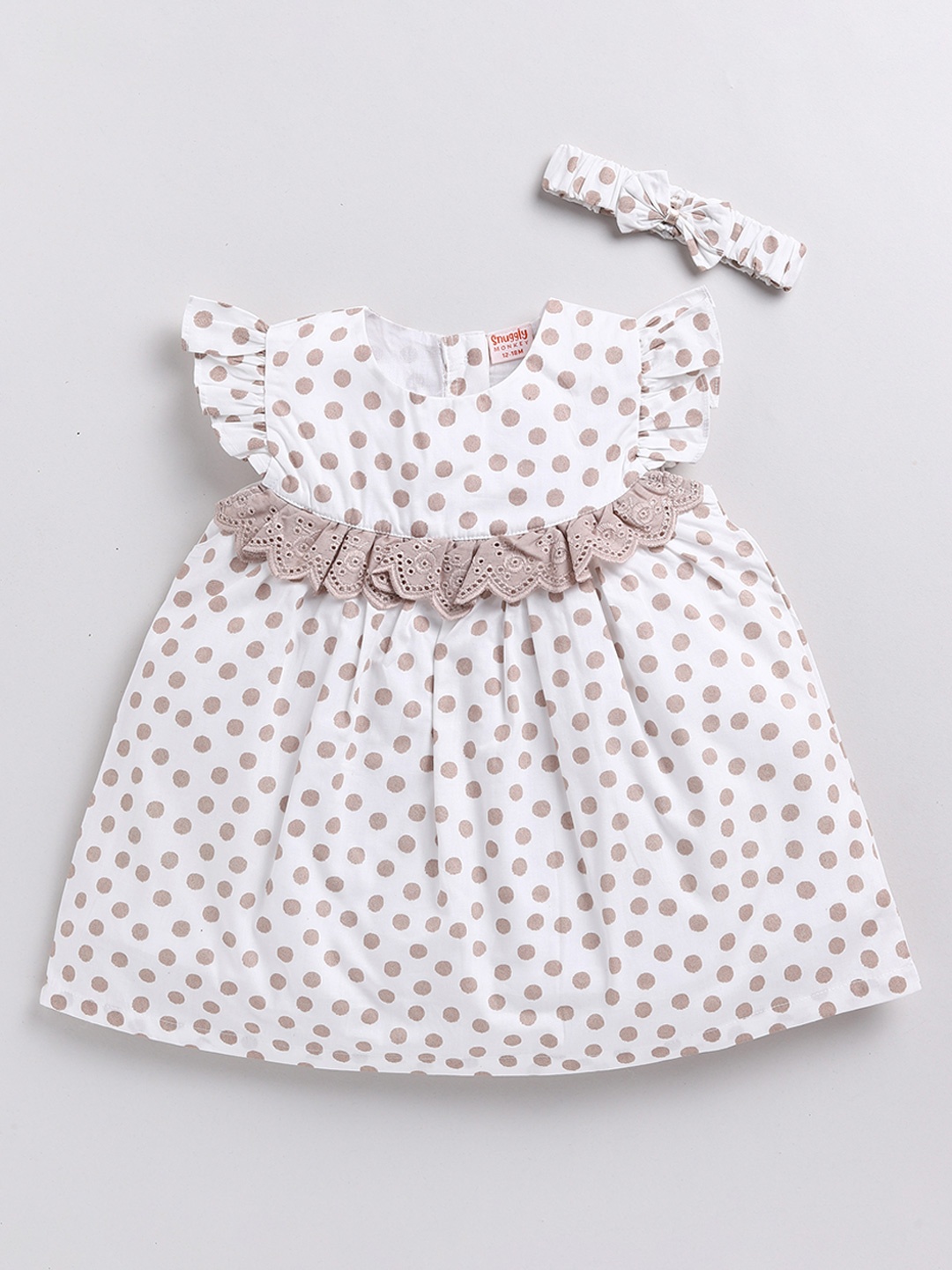 

SNUGGLY MONKEY Printed A-Line Dress With Hairband, White