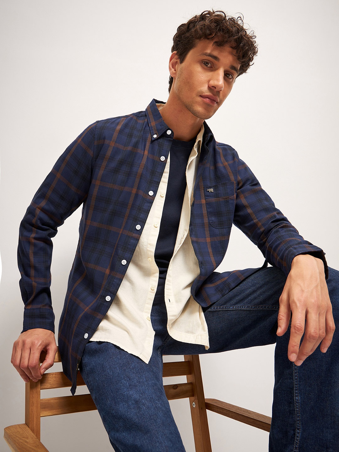 

THE BEAR HOUSE Men Slim Fit Tartan Checks Opaque Checked Casual Shirt, Blue