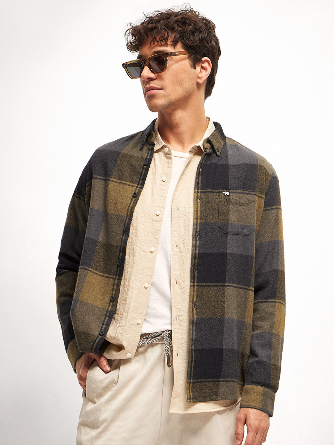 

THE BEAR HOUSE Men Slim Fit Opaque Checked Casual Shirt, Black