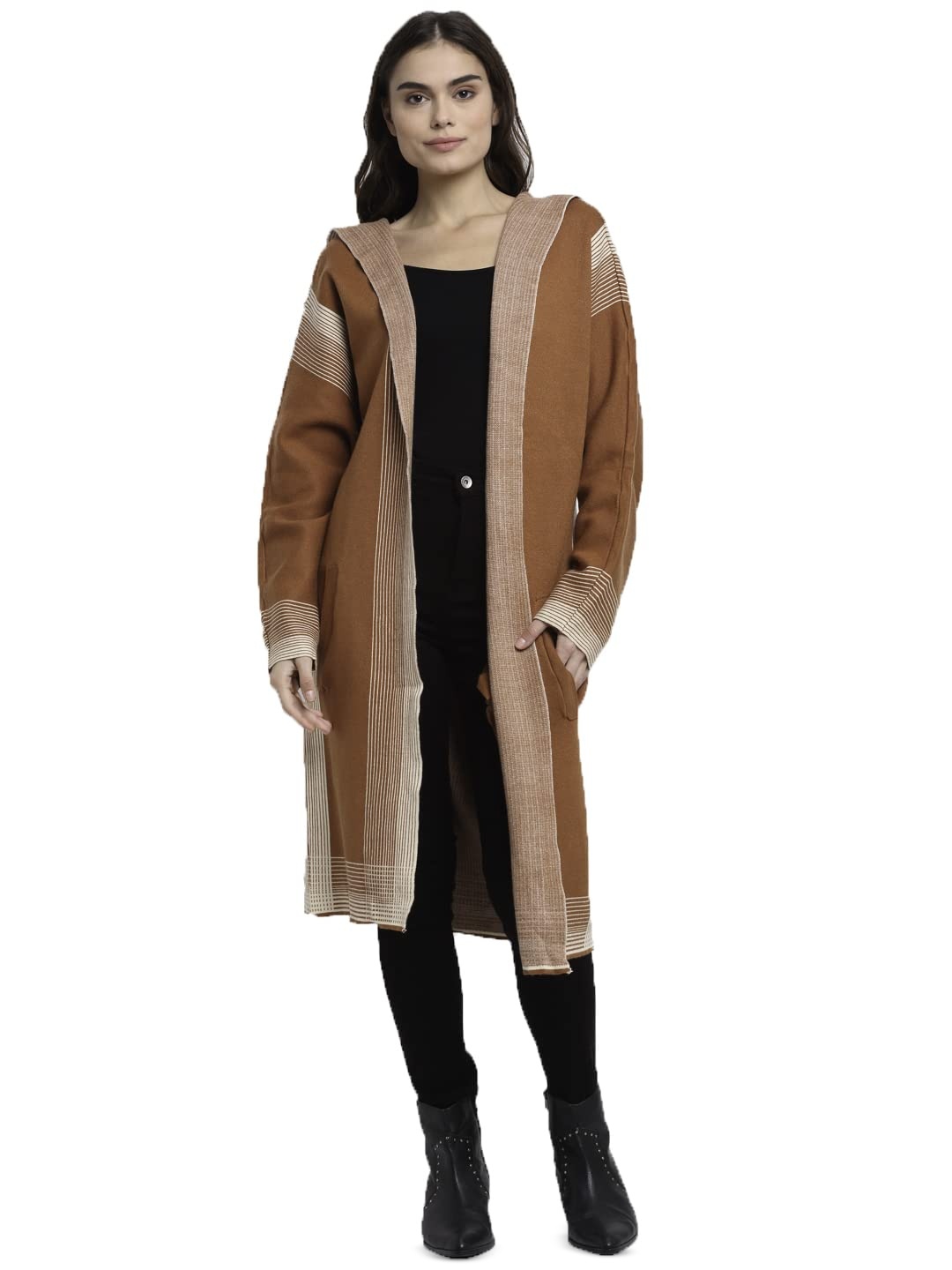 

Global Republic Women Striped Longline Shrug, Brown