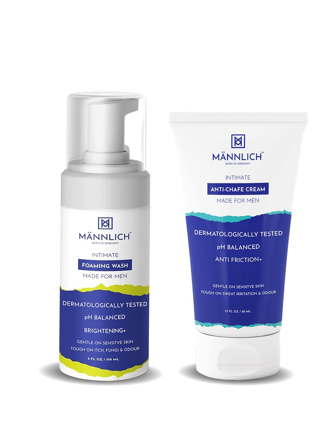 

Mannlich Men Combo of Anti Chafing Cream 50 ml Intimate Foaming Wash 150 ml, Blue