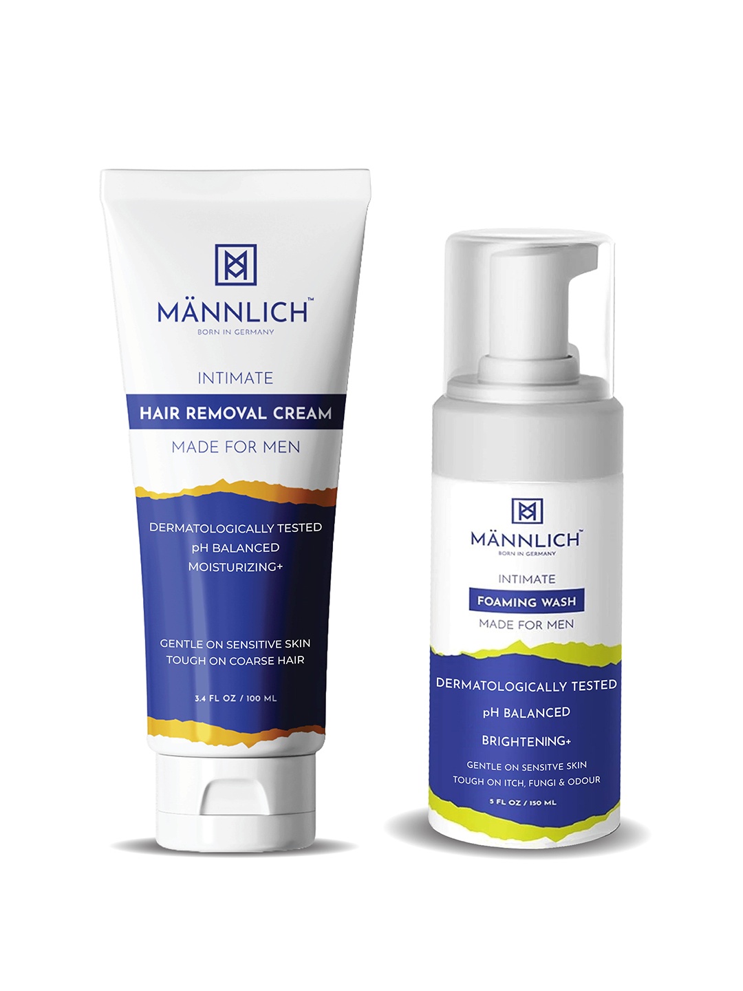 

Mannlich Men Hair Removal Cream 100 ml & Intimate Foaming Wash 150 ml, Blue