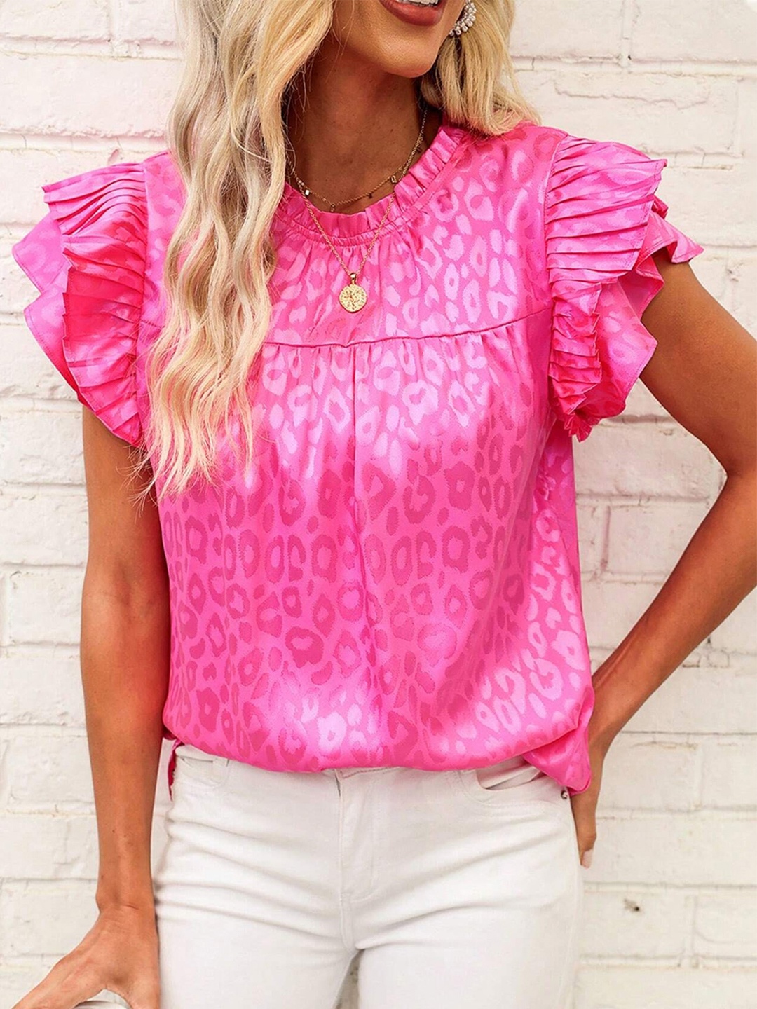 

HERE&NOW Flutter Sleeve Top, Pink