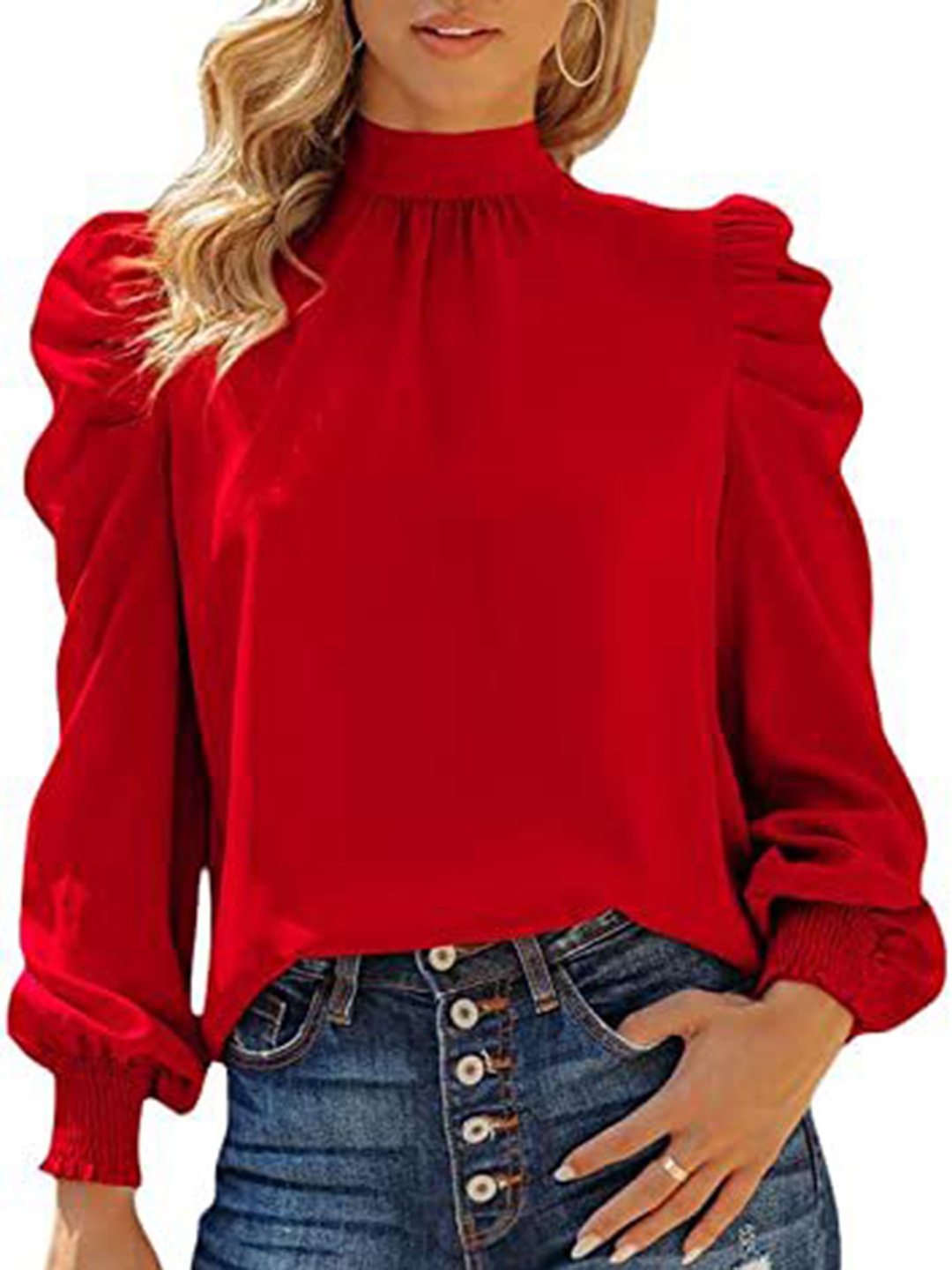 

HERE&NOW Puff Sleeve Top, Red