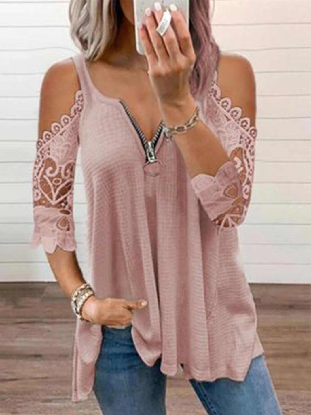 

HERE&NOW Cold-Shoulder Cotton Top, Pink