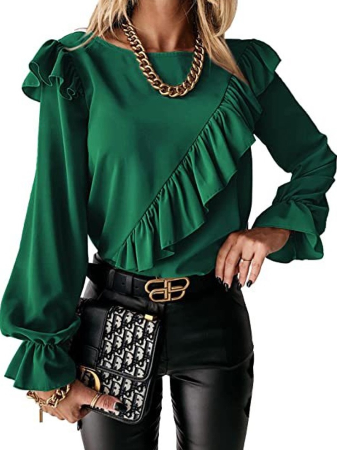 

HERE&NOW Solid Bell Sleeve Top, Green