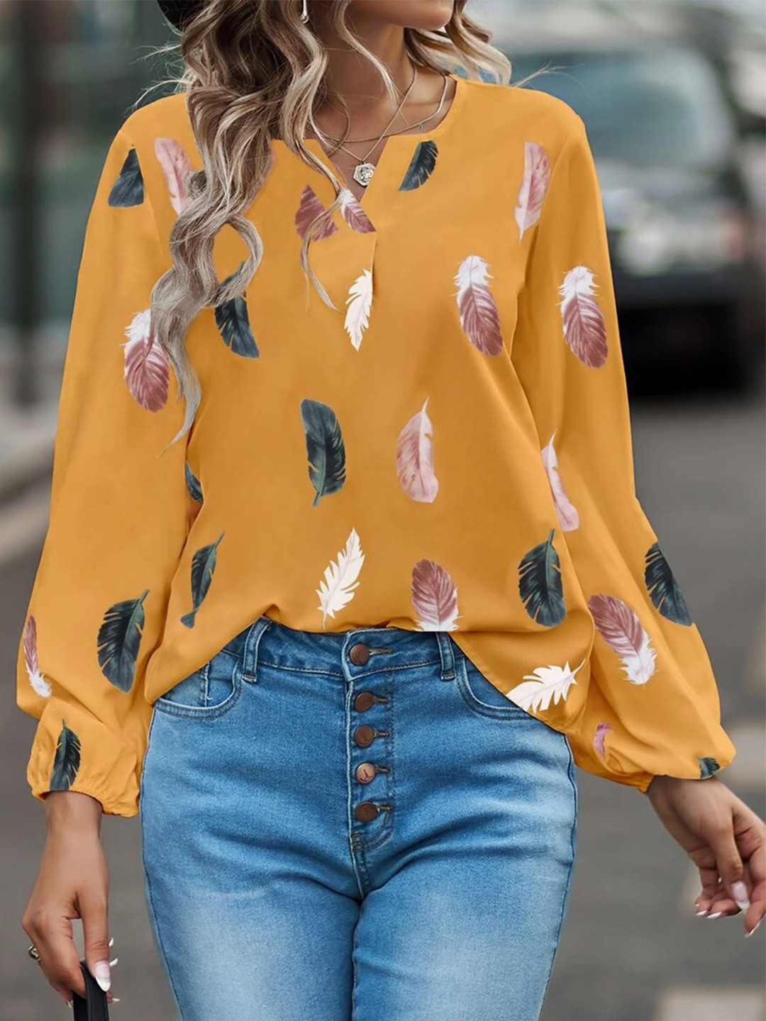 

HERE&NOW Conversational Printed Puff Sleeve Top, Orange