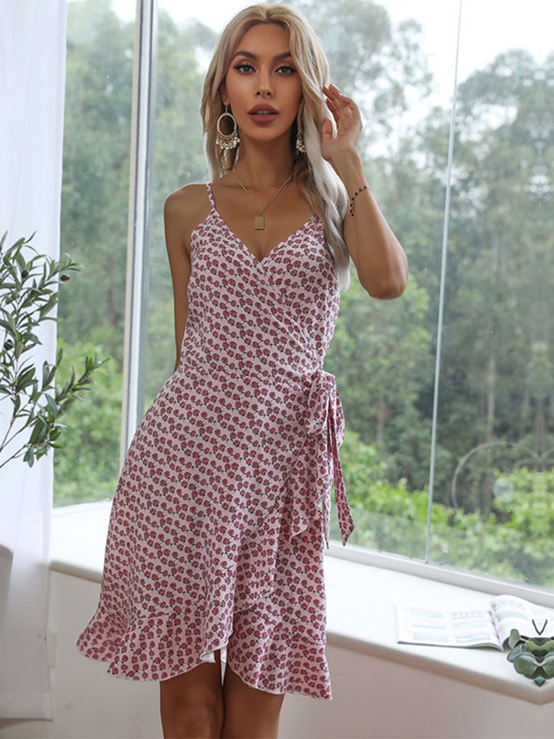 

HERE&NOW Floral Printed Shoulder Straps A-Line Dress, Blue