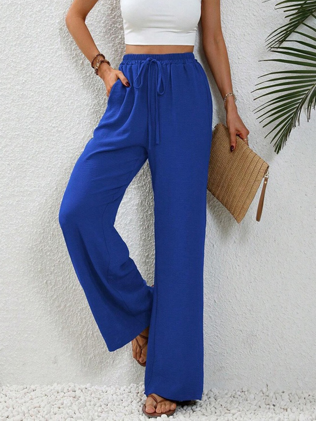 

HERE&NOW Women Solid Straight Fit Palazzos, Blue