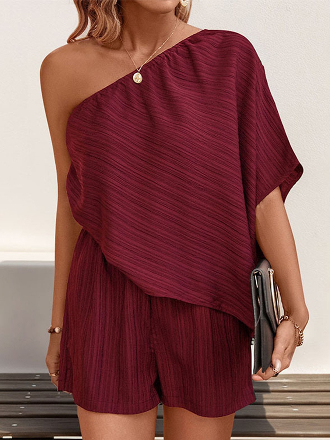 

HERE&NOW Women One Shoulder Playsuit, Maroon