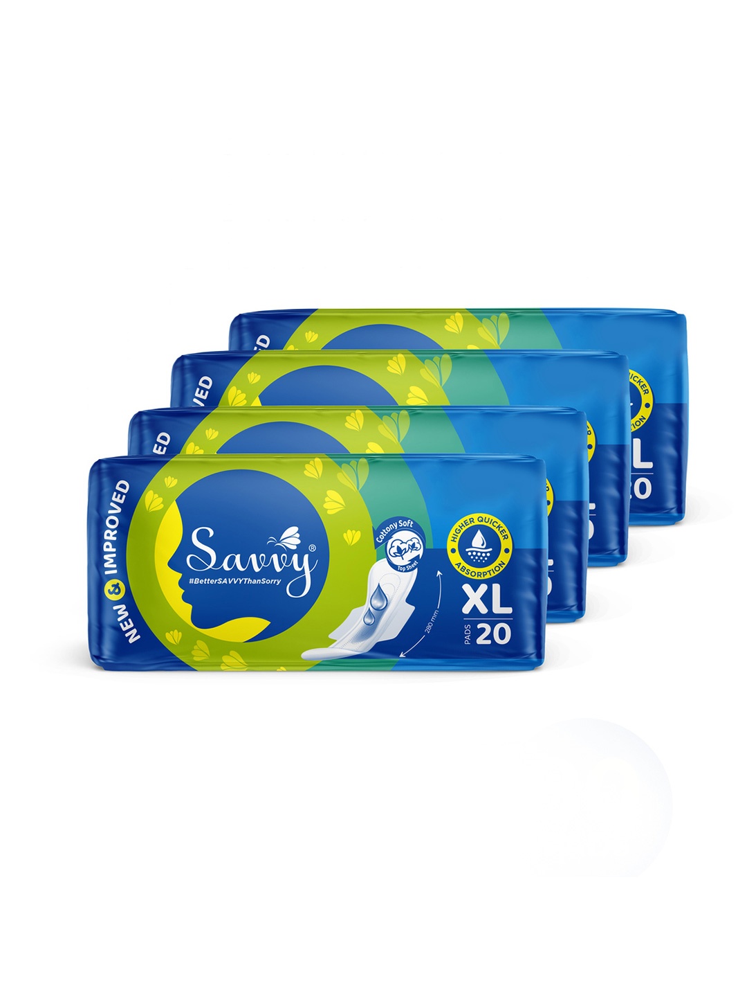 

Savvy Set Of 4 Maxi Cotton XL Sanitary Pads 20 Pads Each, White