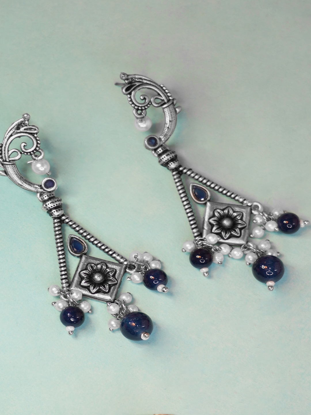 Niscka Contemporary Ear Cuff Earrings, Blue