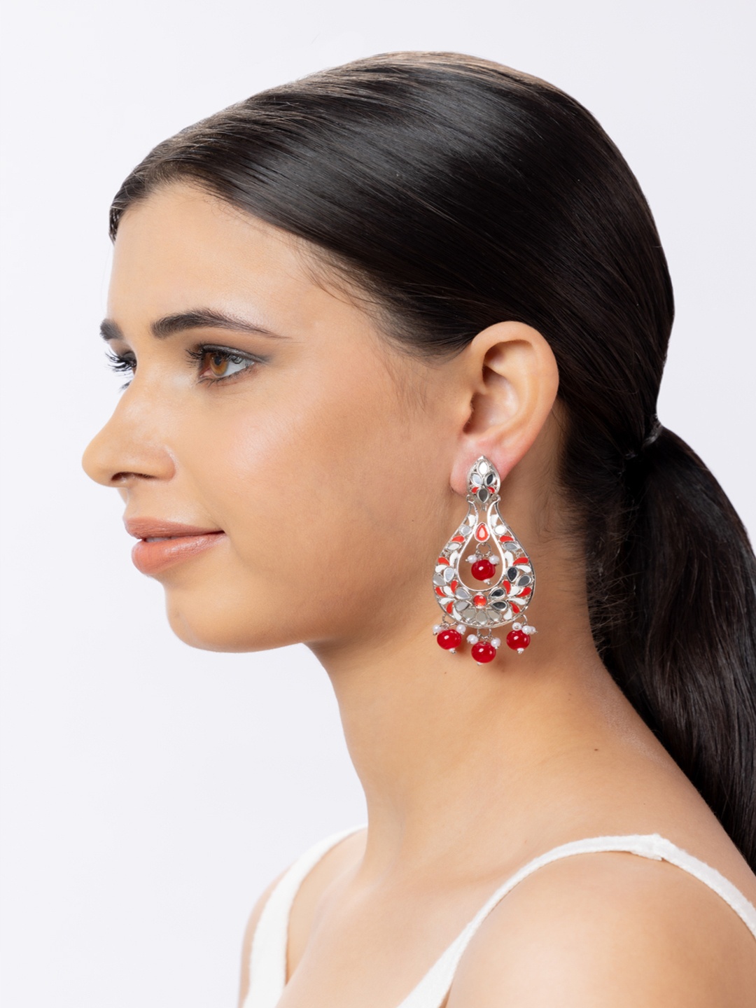 

Niscka Contemporary Drop Earrings, Red