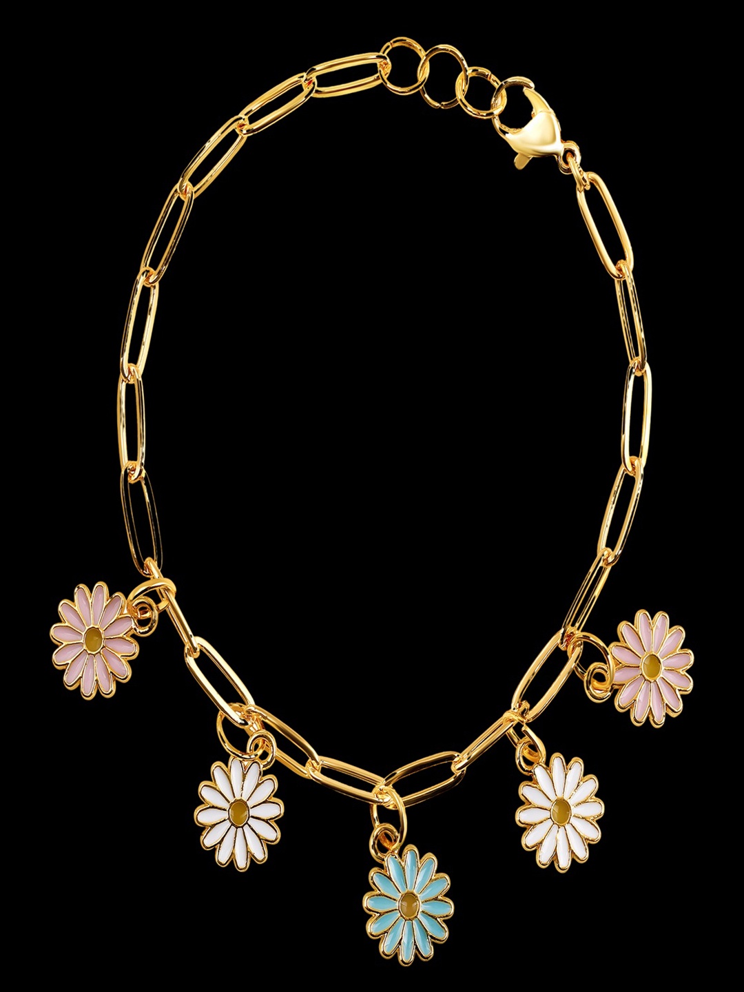 

BDIVA Gold-Plated Hanging Flower Charm Bracelet