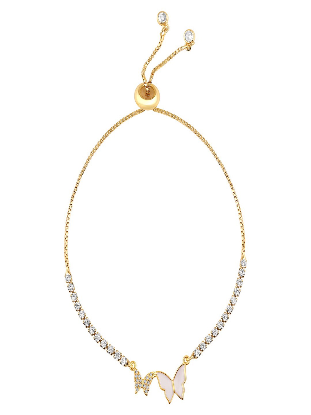 

BDIVA Gold-Plated Cubic Zirconia Adjustable Butterfly Charm Bracelet