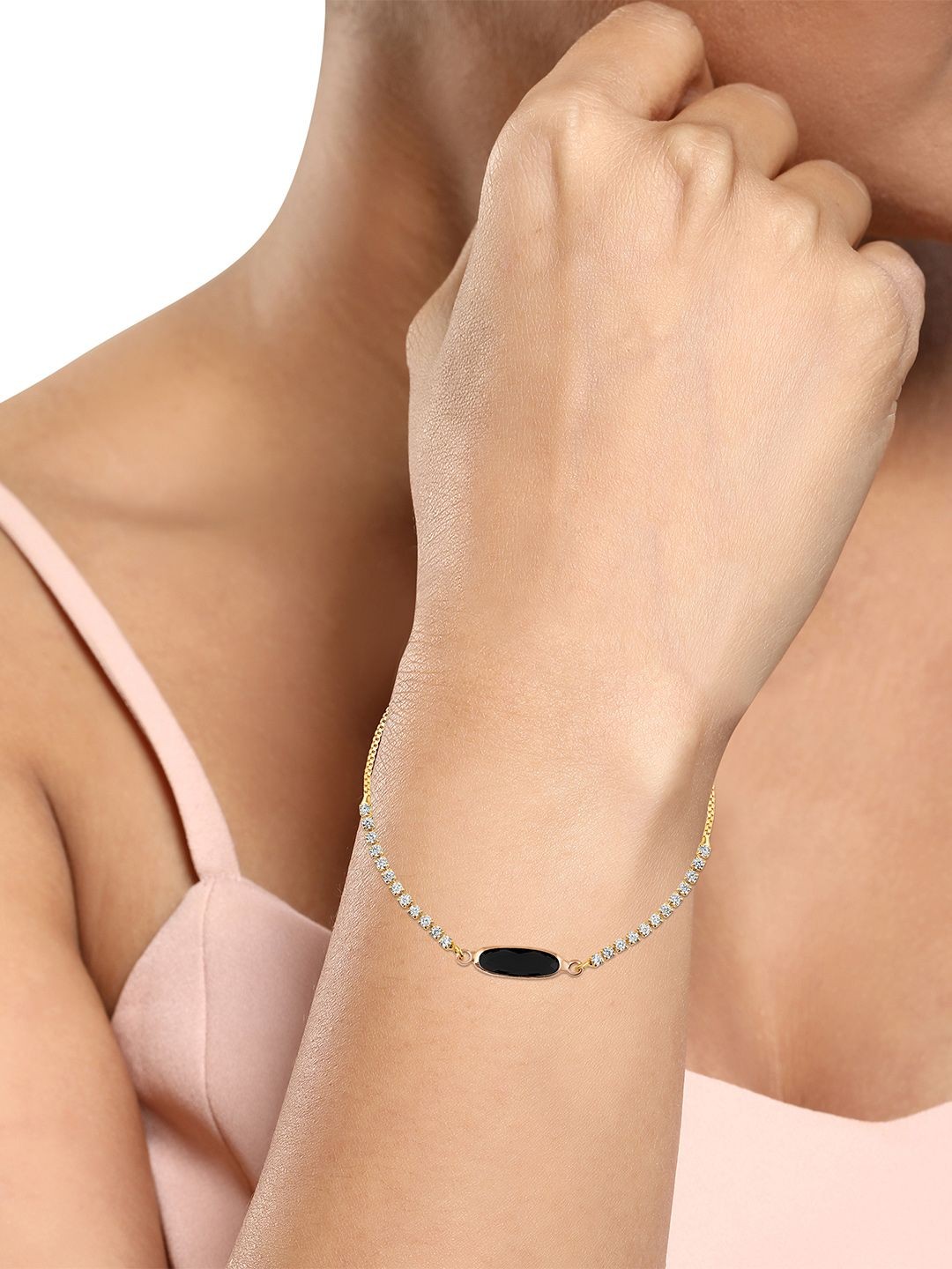 

BDIVA Gold-Plated Onyx Gemstone Adjustable Wraparound Bracelet
