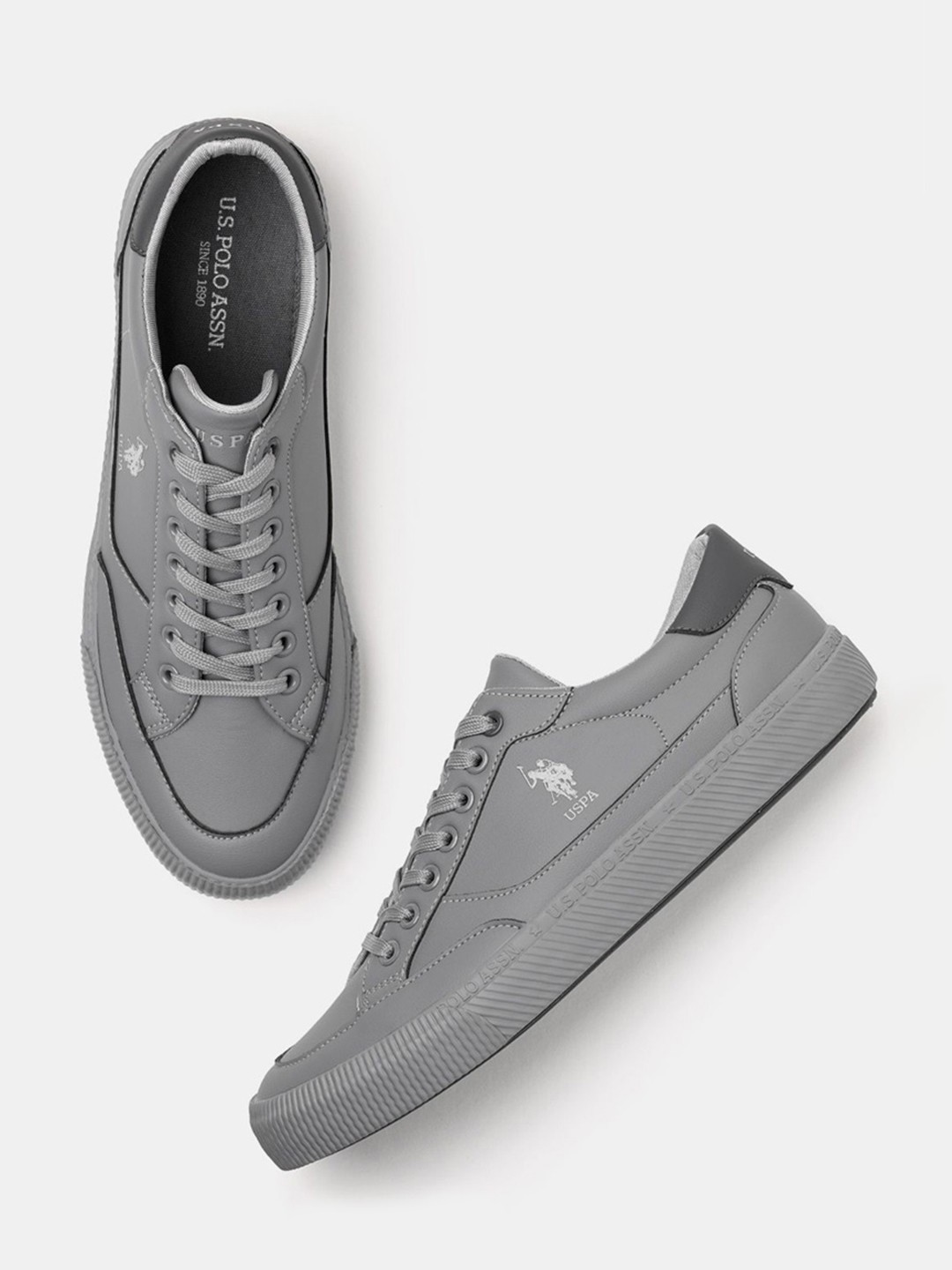 

U.S. Polo Assn. Olivier Men Textured PU Lace-Up Sneakers, Grey