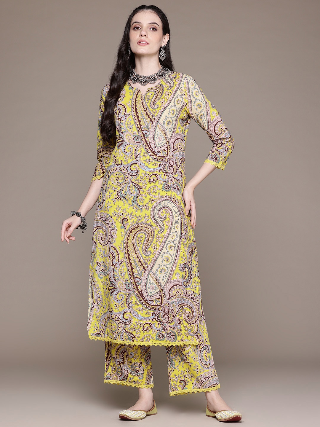 

Readiprint Paisley Printed Regular Pure Cotton Kurta with Palazzos, Yellow