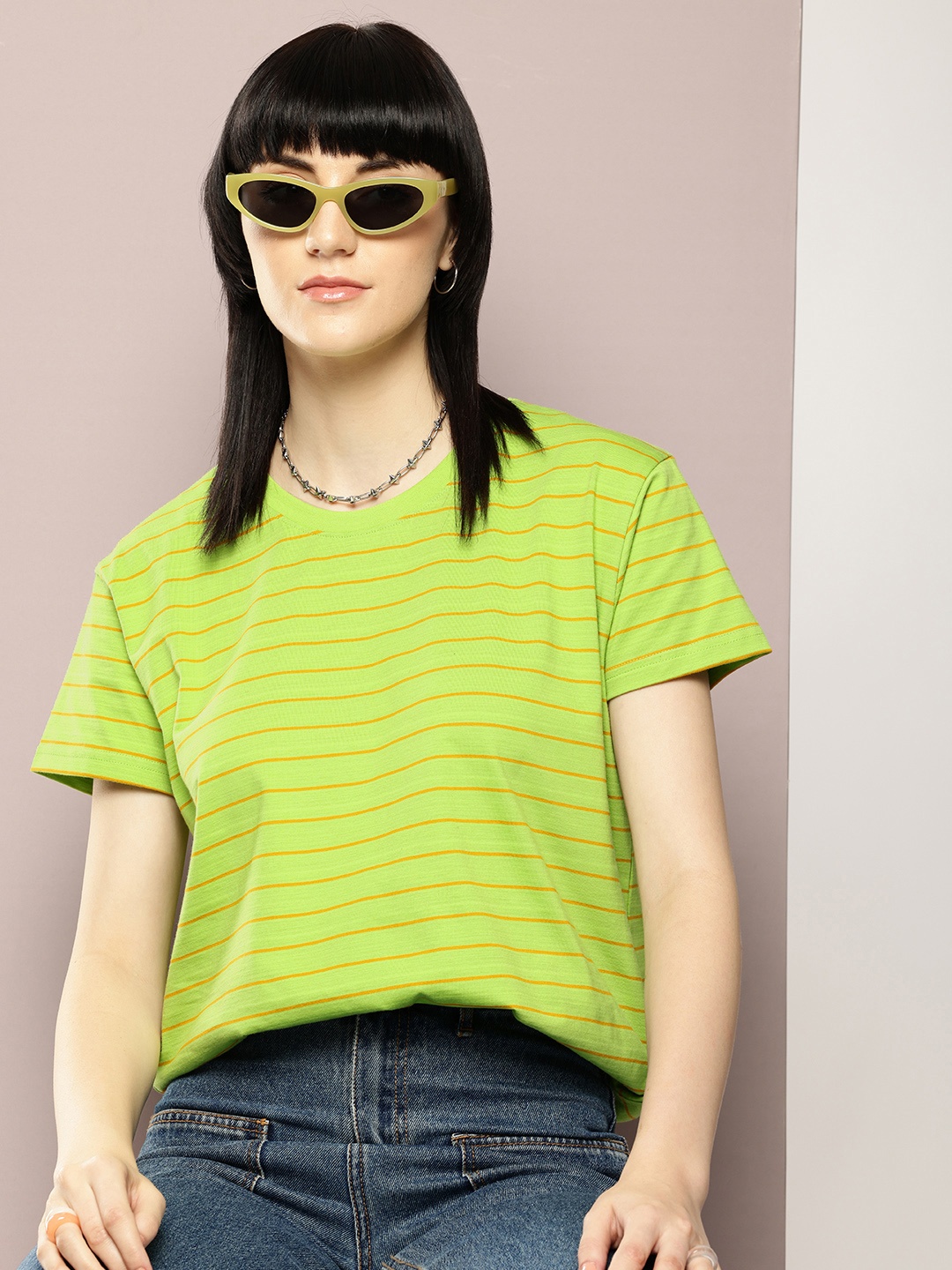 

Dillinger Women Yarn Dyed Boxy T Shirt, Lime green