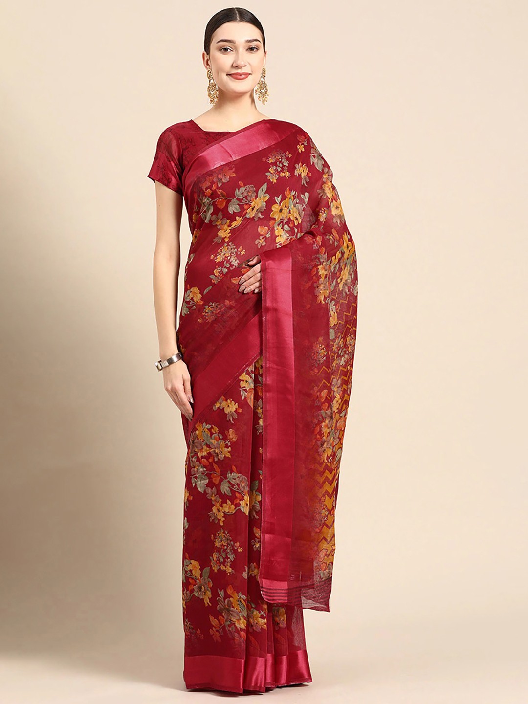

KALINI Floral Saree, Red