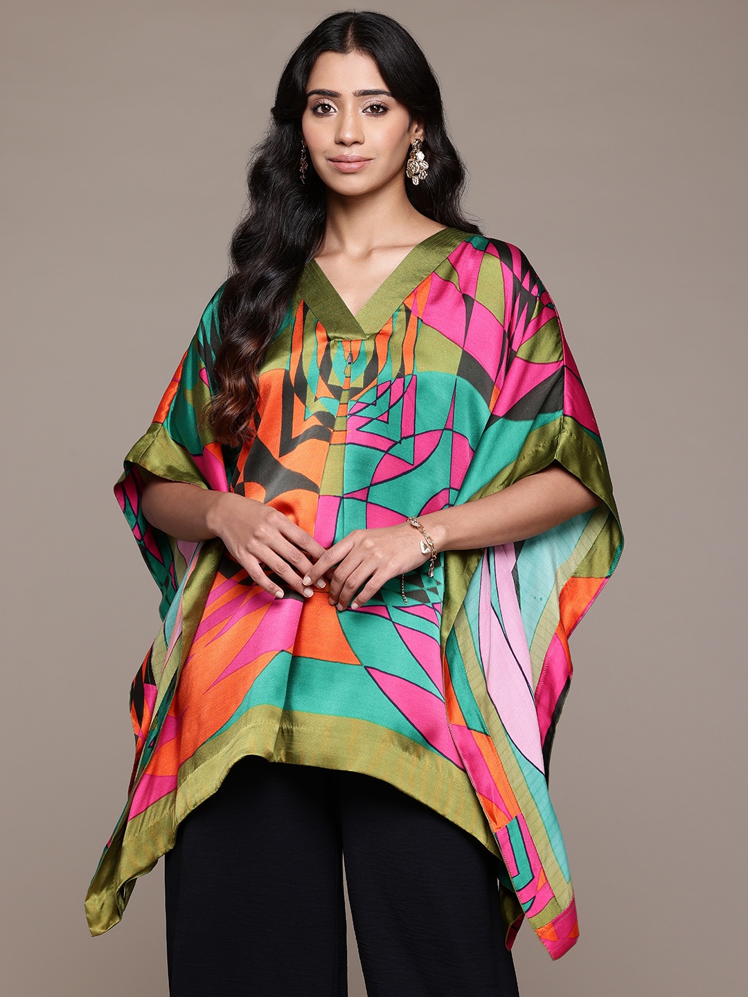 

Ritu Kumar Geometric Printed Flared Sleeves Kaftan Kurti, Multi