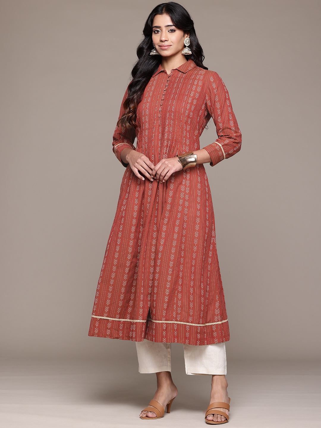 

Ritu Kumar Geometric Embroidered Kantha Work Kurta, Rust