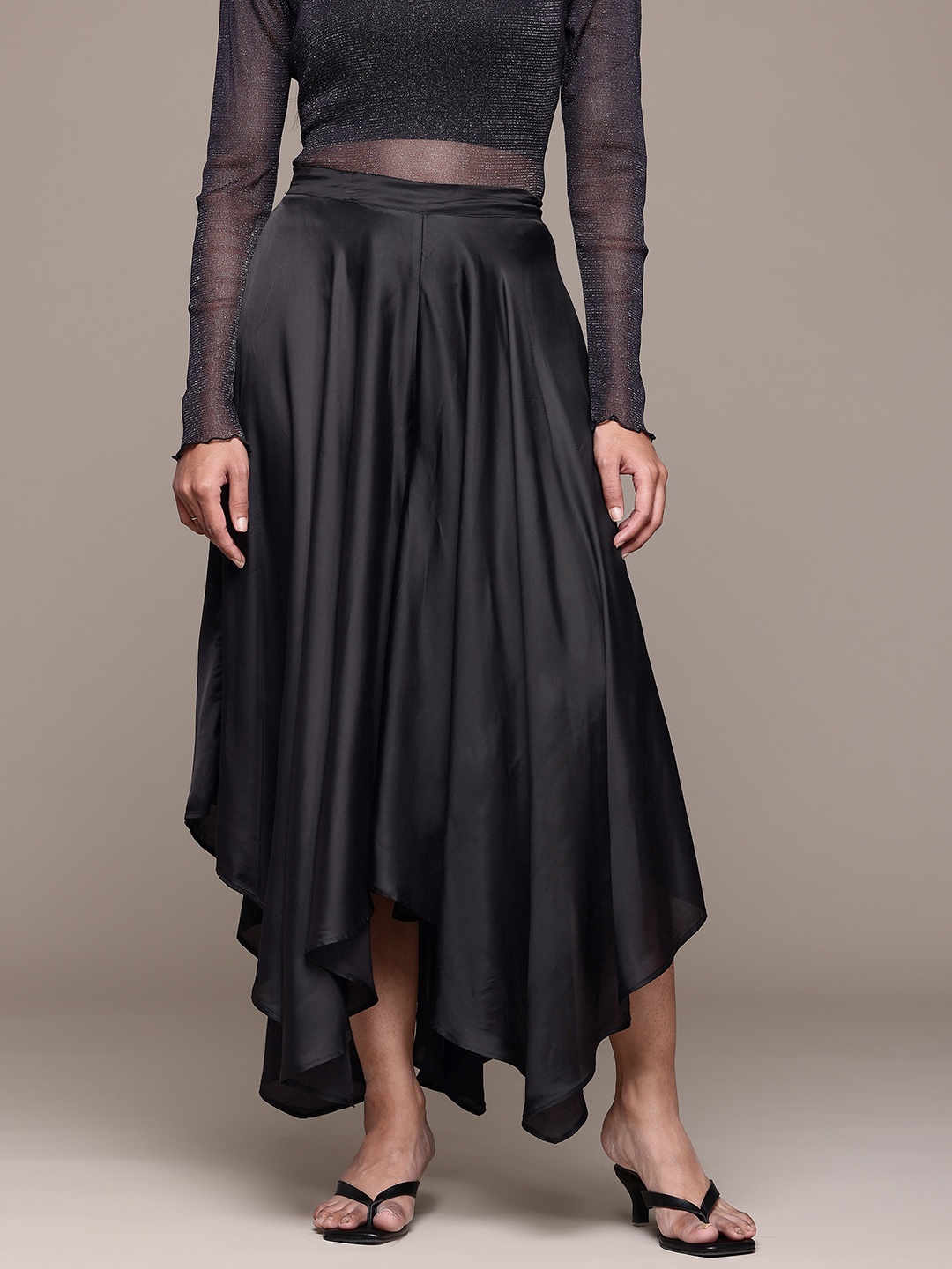 

Ritu Kumar Flared Satin Cropped Palazzos, Black