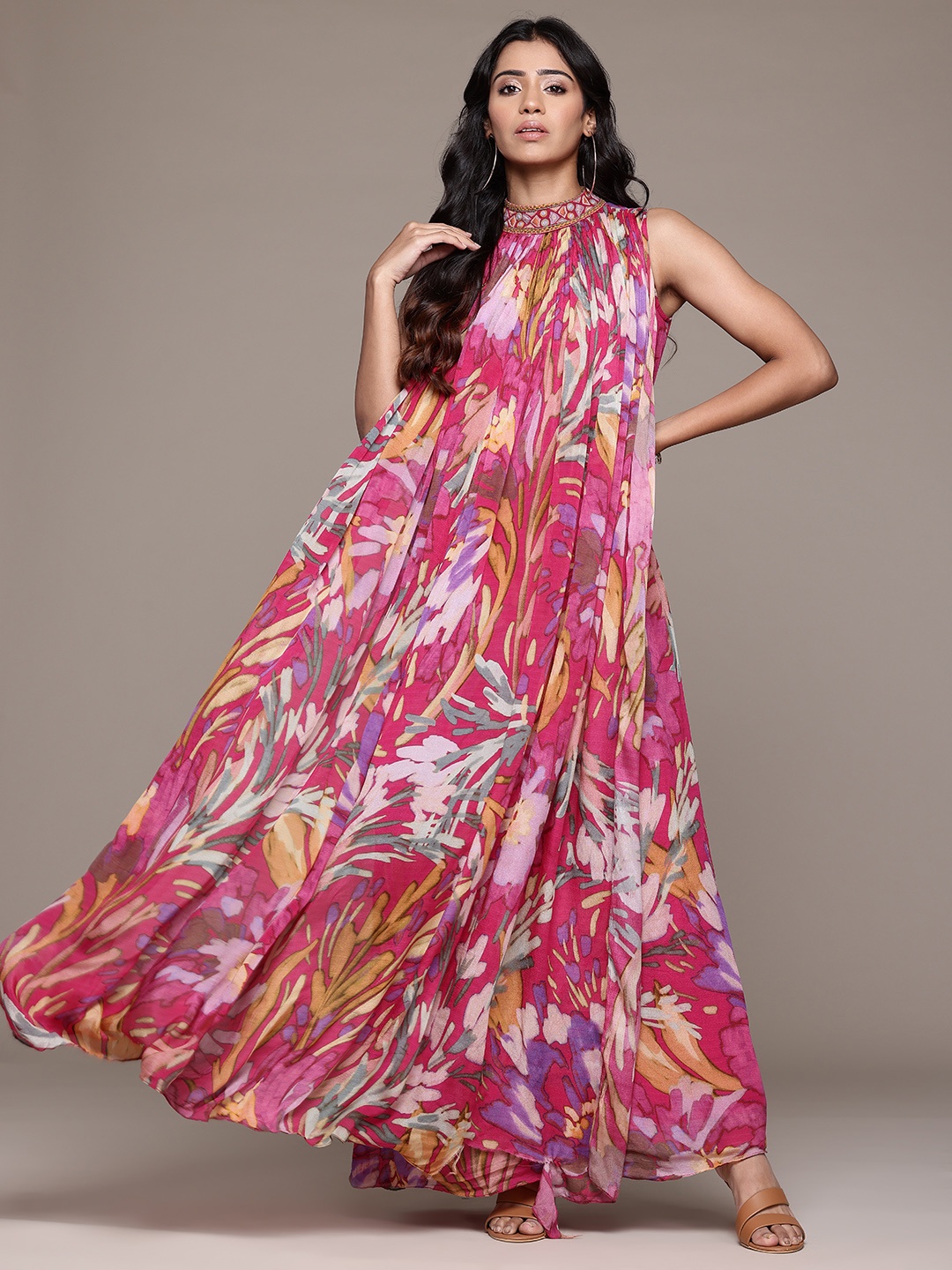 

Ritu Kumar Pheonix Shift Print Maxi Dress, Fuchsia