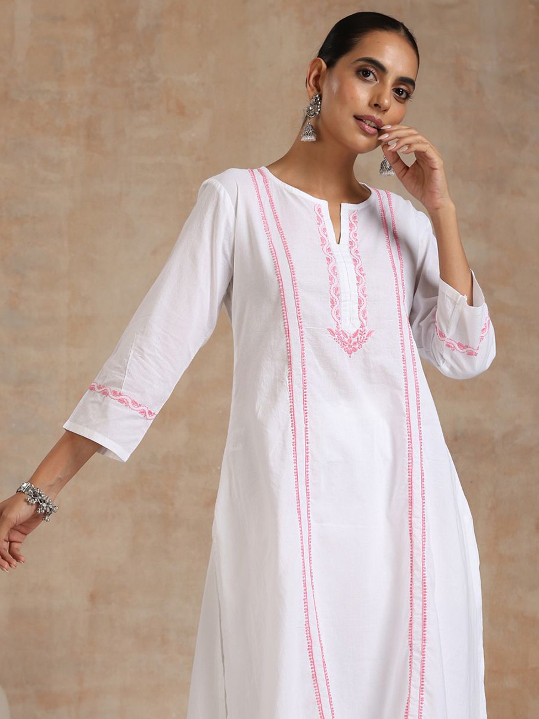 

House of Chikankari Chikankari Woven Kurta, White