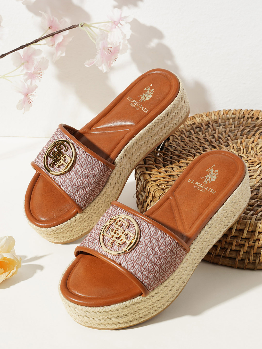 

U.S. Polo Assn. CRISTINA Women Embellished Flatform Heeled Open Toe Sandals, Tan