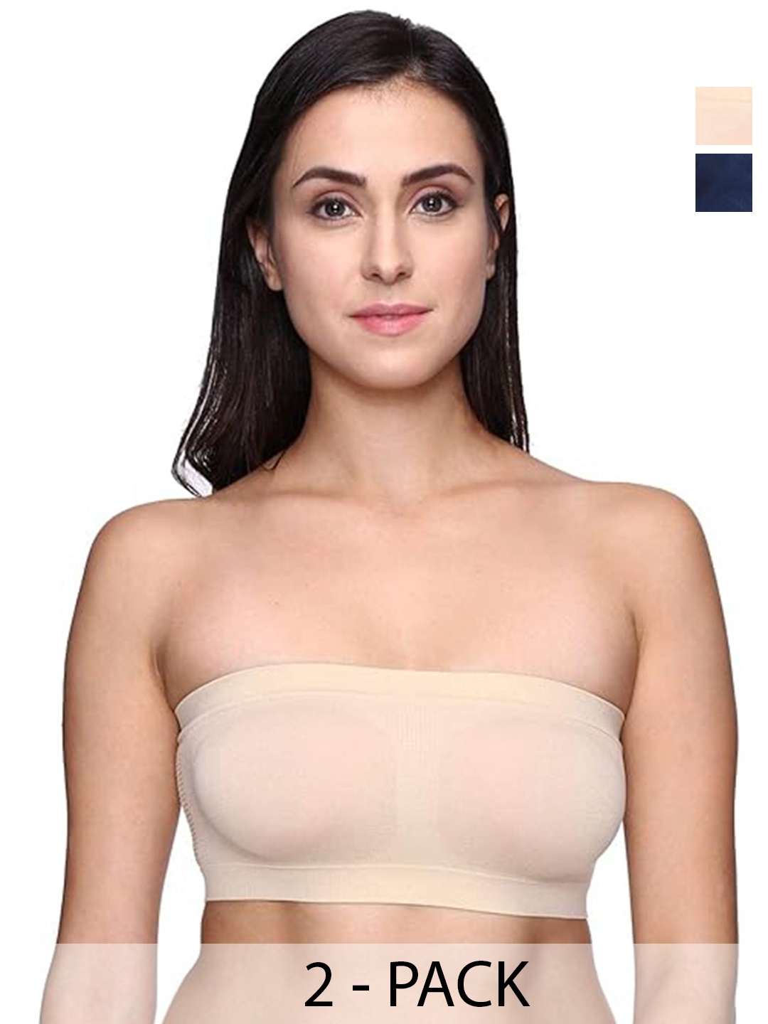 

ComfyStyle Pack Of 2 Solid Strapless Tube Full Coverage Bra, Beige