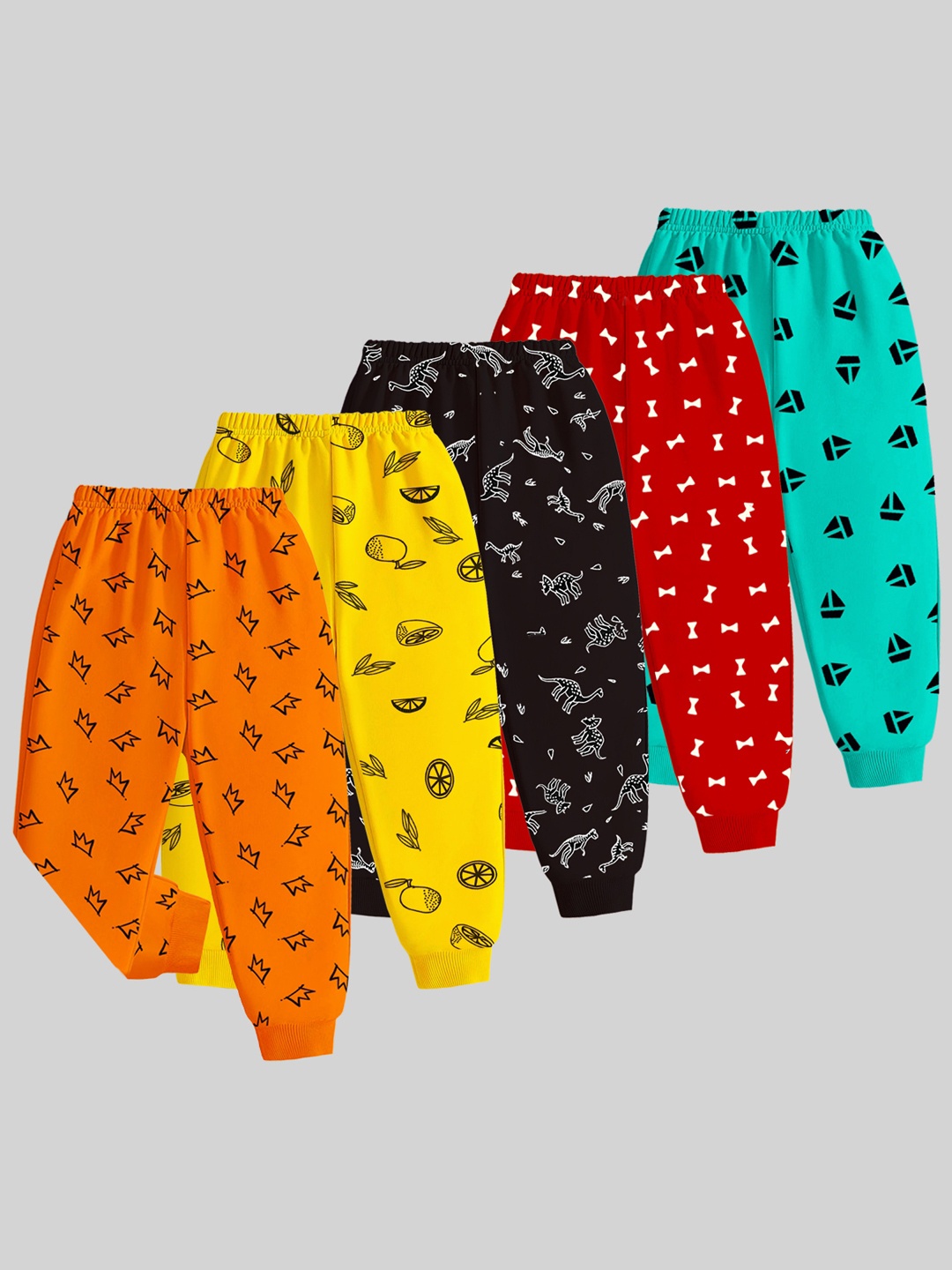 

KUCHIPOO Kids 5Pcs Mid Rise Printed Joggers, Orange
