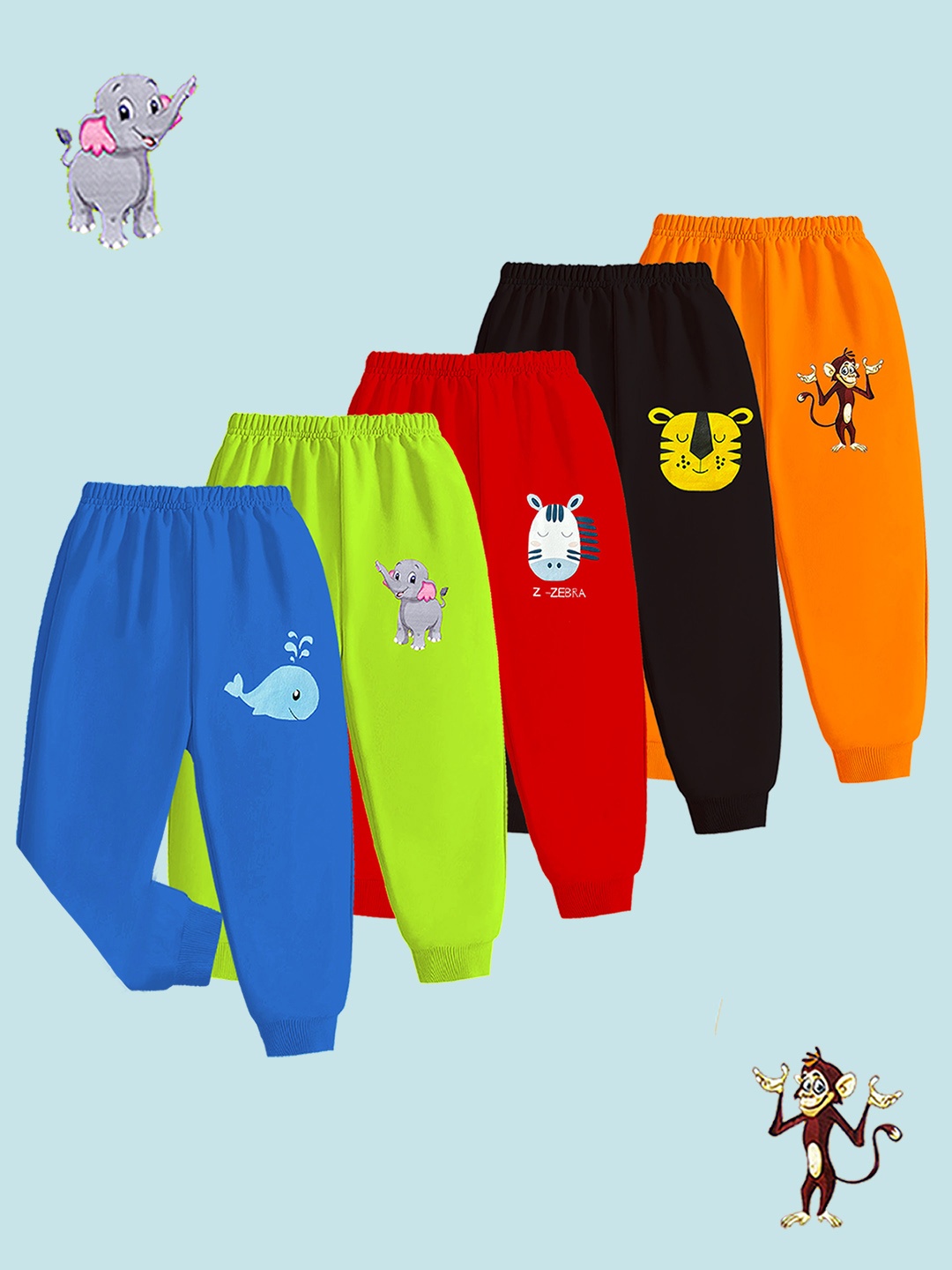 

KUCHIPOO Pack Of 5 Printed Detail Joggers, Blue