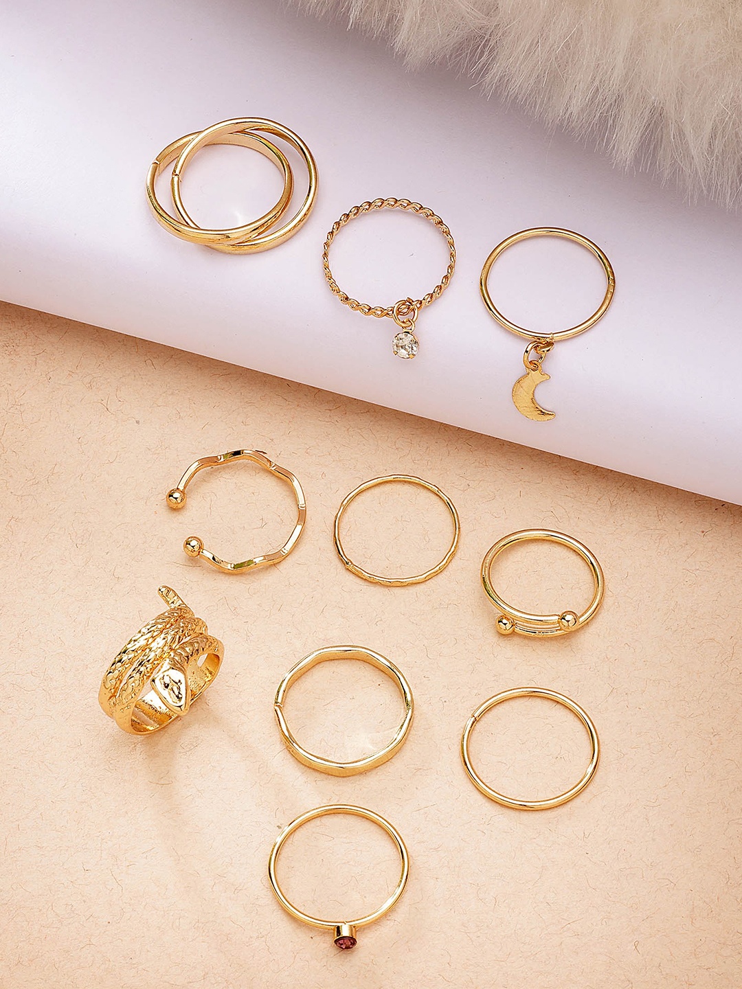 

Bohey by KARATCART 10Pcs Gold-Plated Intricate Details Finger Ring